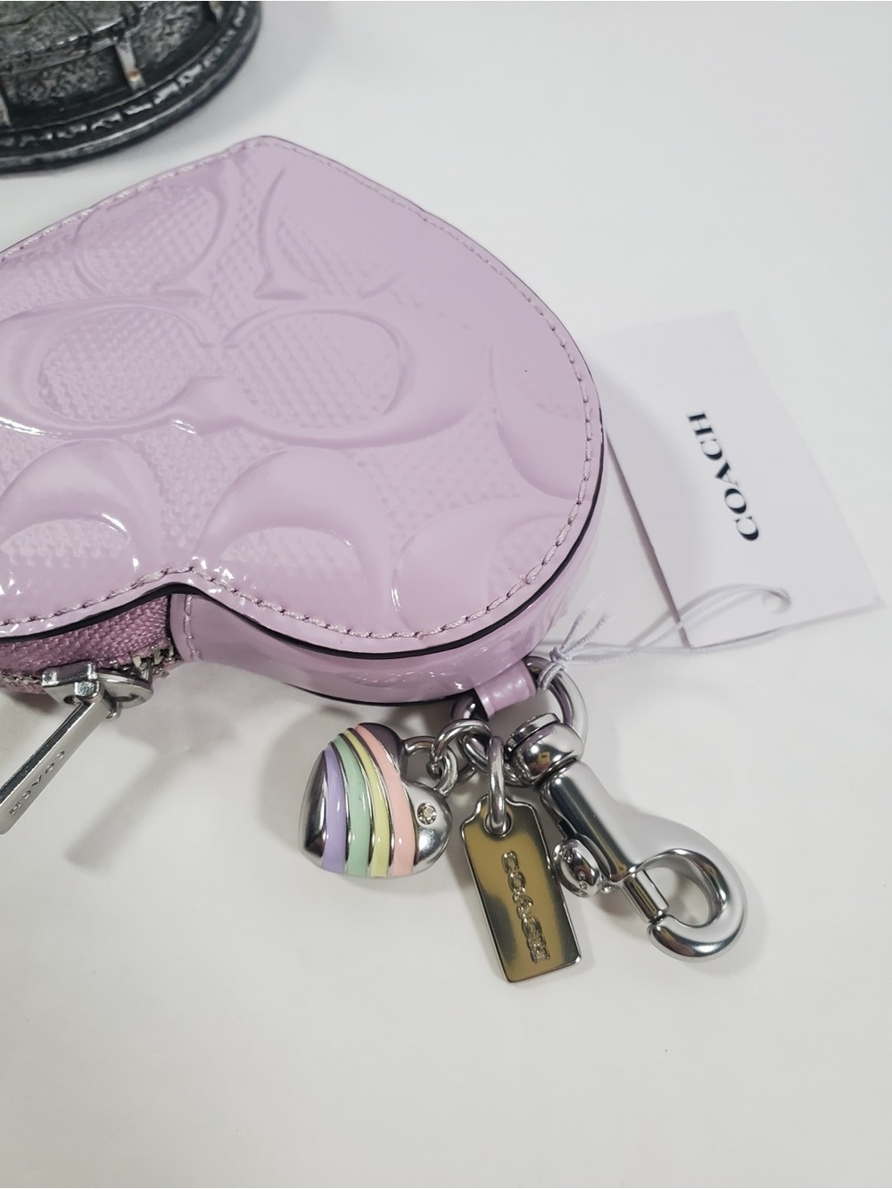 Bundle Coach Teri Shoulder Bag & Heart Bag Charm With Patent Signature NWT - Picture 12 of 14